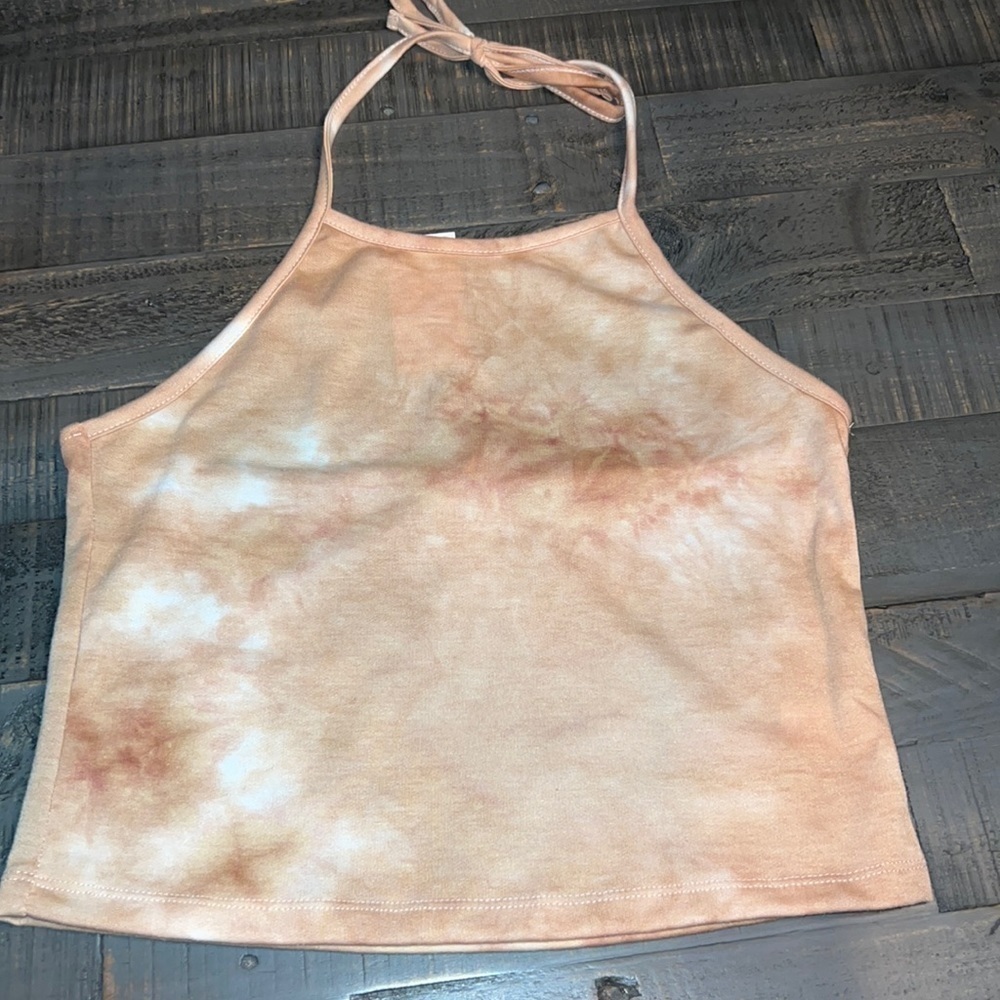 Antistar Camel Brown Tie Dye Crop Halter Top Size Large NWT